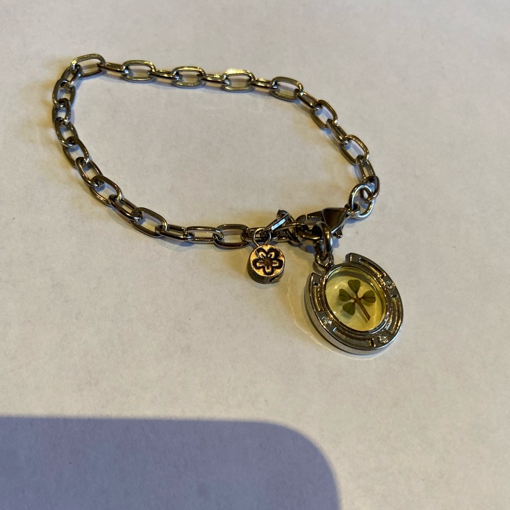 High Intensity Bracelet Lucky‎ Charm 4 leaf clover, horse shoe, Silver, 7”